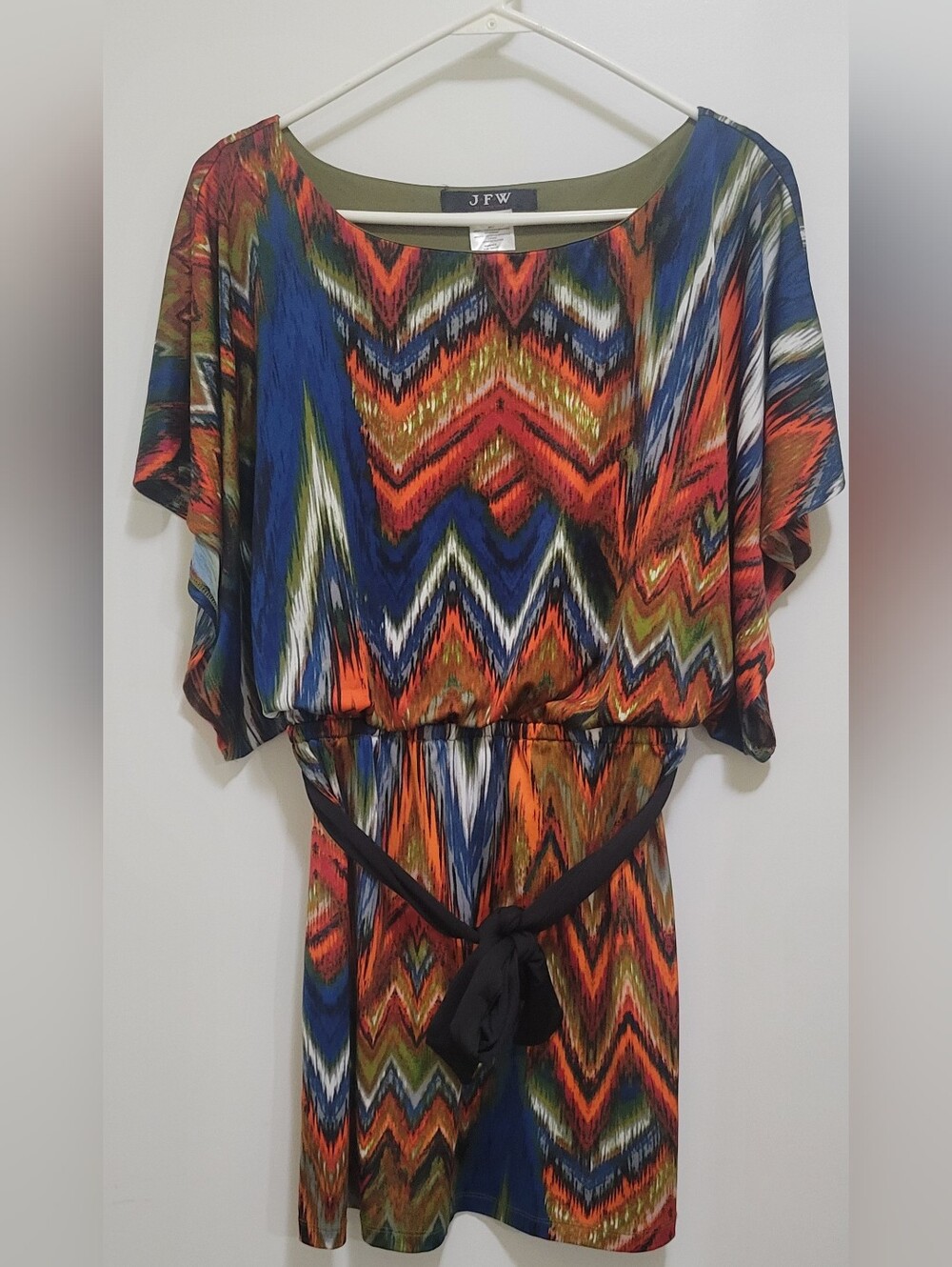 Printed Midi Dress in Orange & Blue